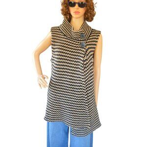 Chico's Wool Black Tan Chevron Knit Asymmetrical Sweater Vest Women Size XL (3)